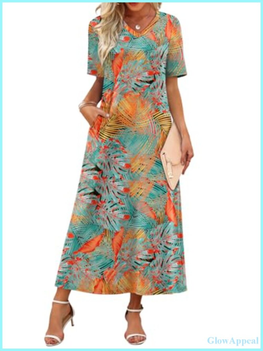 WIHOLL Women's Maxi Dress V Neck Casual Summer Beach Sundress Floral Travel